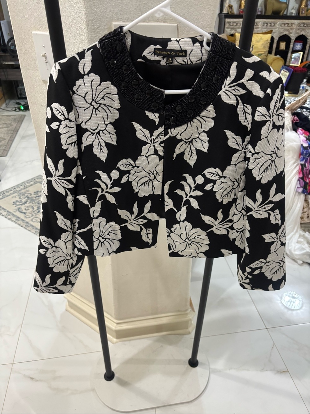 Preston & York Black and White Floral Cropped Jacket